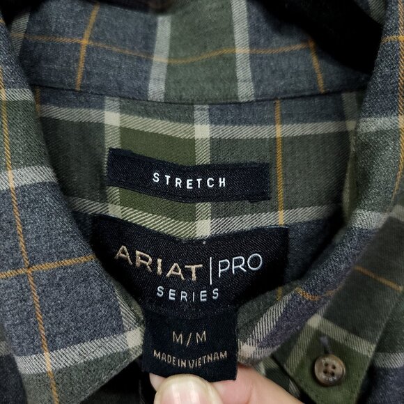 Ariat Pro Shirt Green Plaid Size Medium Button Down Long Sleeve Flannel - Picture 5 of 13